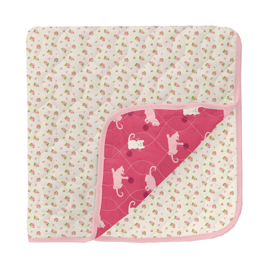 Quilted Toddler Blanket - Natural Buds + Winter Rose Kitty
