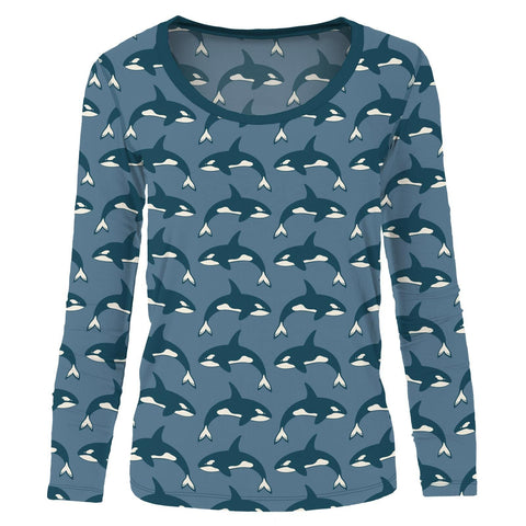 Women's Scoop Neck Tee (Long Sleeve) - Parisian Blue Orca