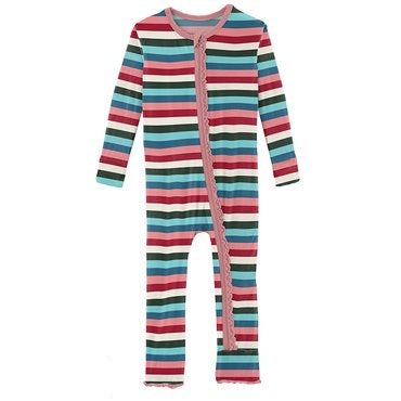 Coverall with Muffin Ruffles (Snaps/Zipper) - Snowball Multi Stripe