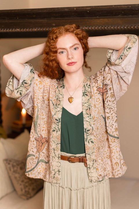 Bamboo Floral Cropped Kimono - Folklore Bird of Peace