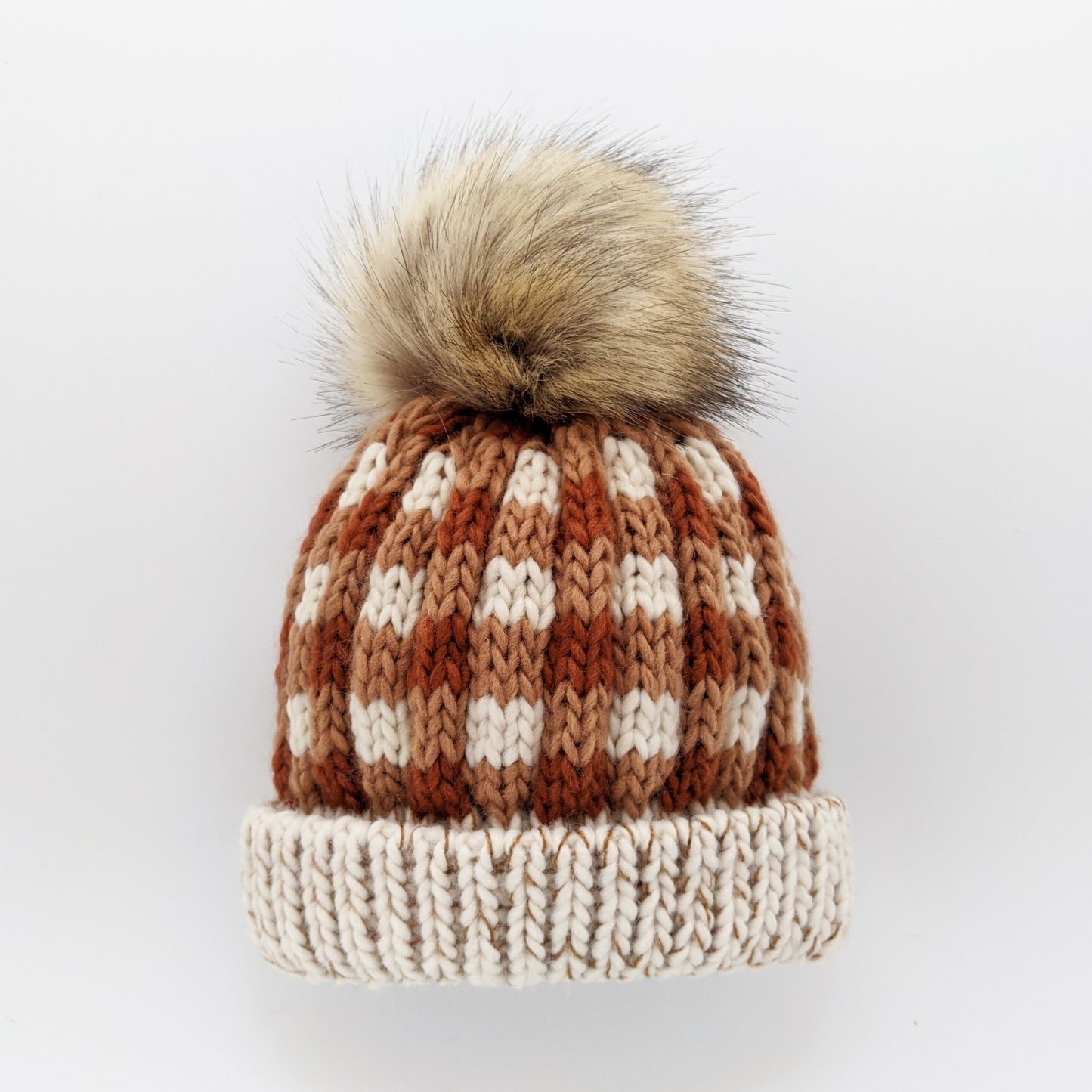 Hat (Knit Beanie) - Sienna Buffalo Check Pompom