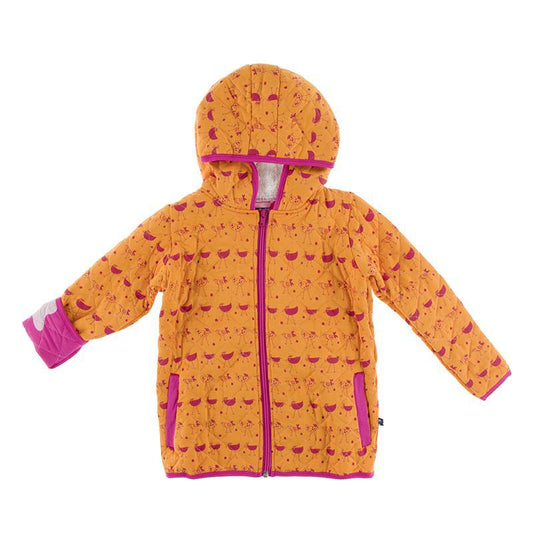 Quilted Jacket - Apricot Chickens with Calypso Eggs