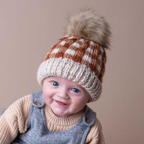 Hat (Knit Beanie) - Sienna Buffalo Check Pompom