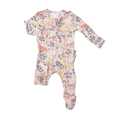 Ruffle Footie (Zipper) - Dusty Dino