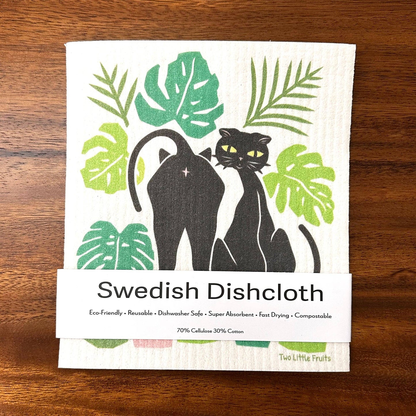 Dishcloth - Cat & Monstera Leaf