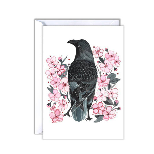 Art Card - Crow With Cherry Blossoms