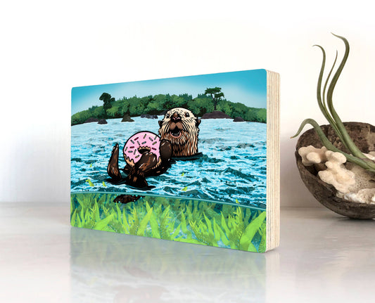 Bloque de arte (madera) - Nutria marina y donut 4x6"