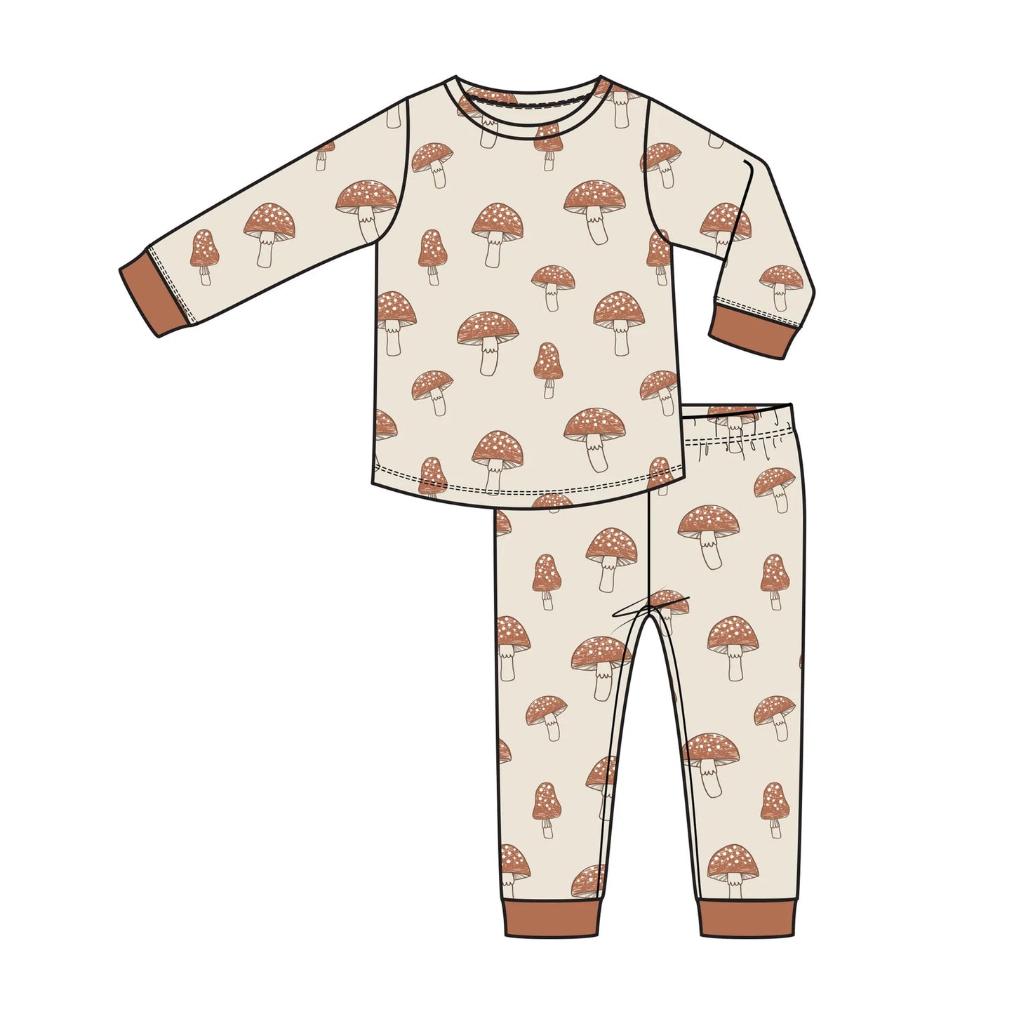 2 Piece Pajamas (Long Sleeves) - Mushrooms