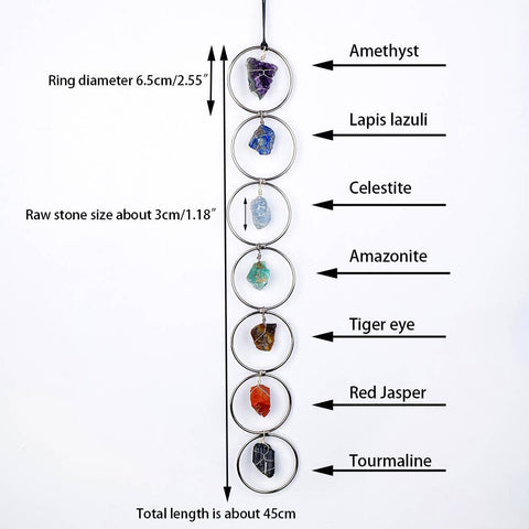 Wall Hanging - Natural 7 Chakra Raw Stone (Silver Hoop)