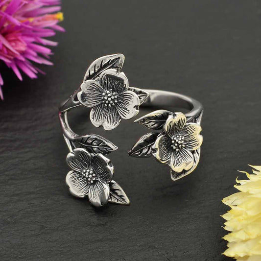 Ring - Adjustable Dogwood Flower and Leaf