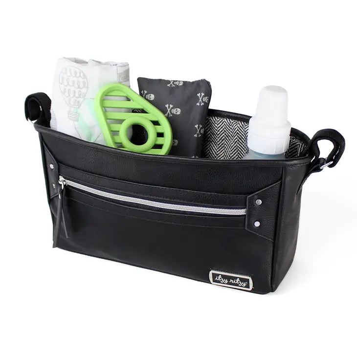 Stroller Caddy Bag - Black with Silver Hardware