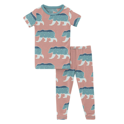 Last One - Size 3T: 2 Piece Pajama Set (Short Sleeve) - Blush Night Sky Bear