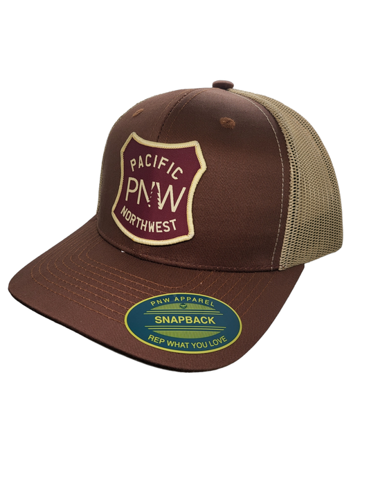 Trucker Hat - Pacific Northwest with Iconic Tree in the PNW Brown/Khaki