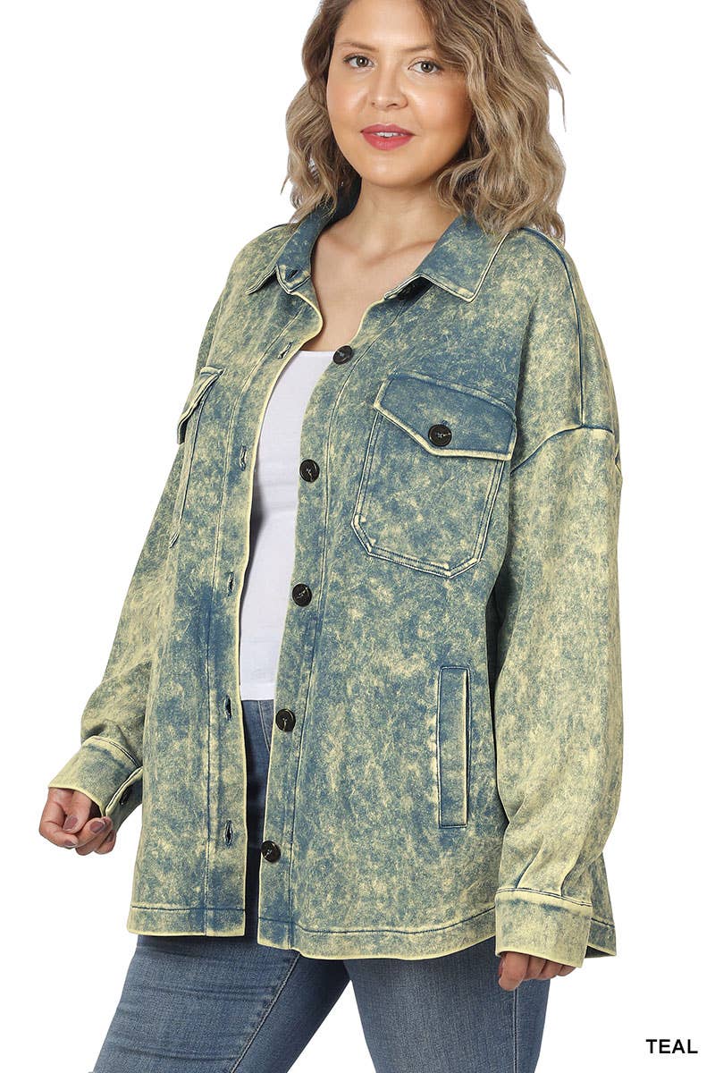 Shacket (Plus Size) - Teal Acid Wash