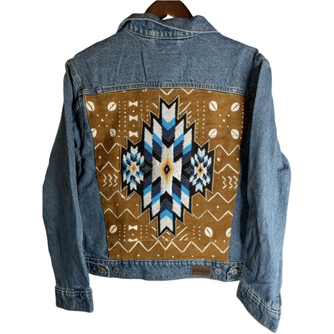 Denim Jacket  - Hand Beaded South West Design On Mud Cloth