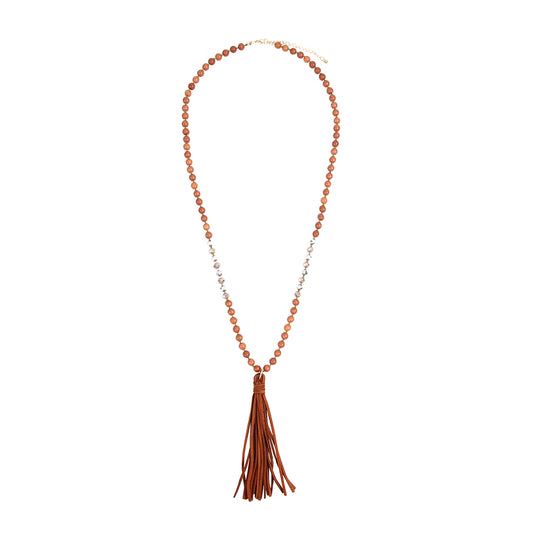 Jewelry - Necklace Beaded With Tassel Brown