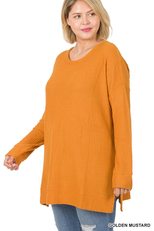 Thermal Waffle Sweater Round Neck (Plus Size) - Golden Mustard