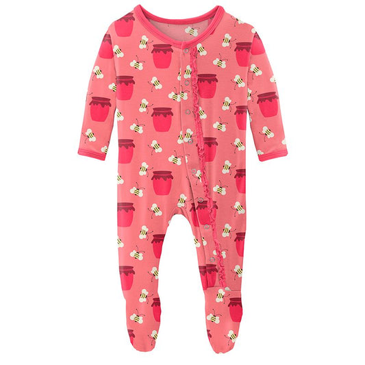 Footie with Muffin Ruffles (Snaps/Zipper) - Strawberry Bees and Jam