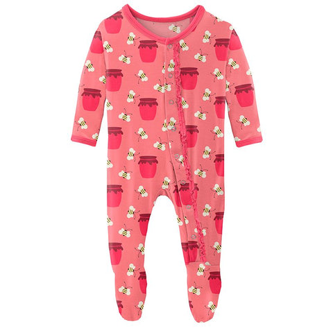 Footie with Muffin Ruffles (Snaps/Zipper) - Strawberry Bees and Jam