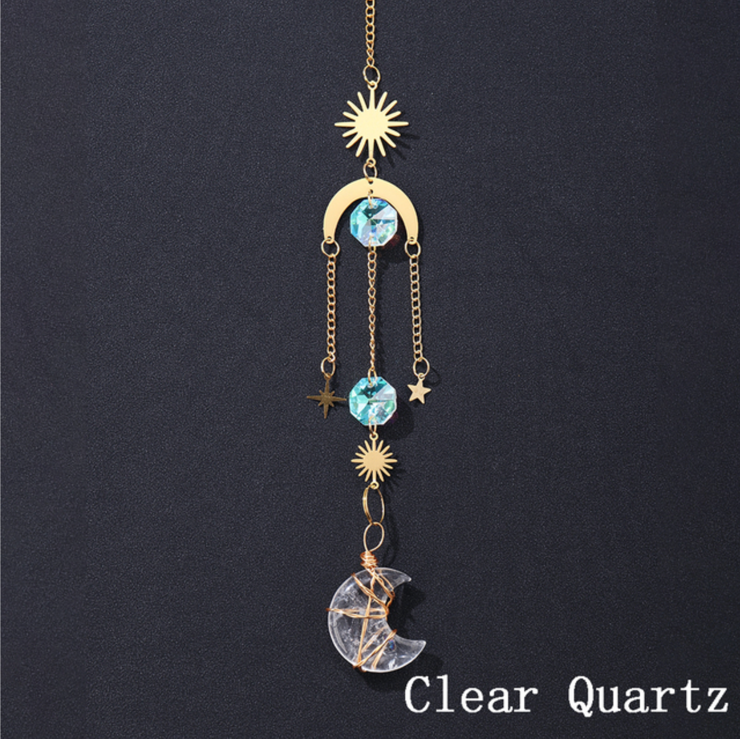 Suncatcher - Crystal Moon Pendant Clear Quartz