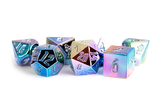 Aluminum Plated Acrylic Poly Dice Set - Rainbow Aegis 16mm