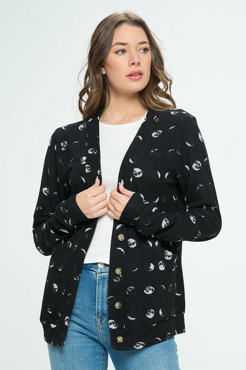 Cardigan - Moon Phases Print with Pockets