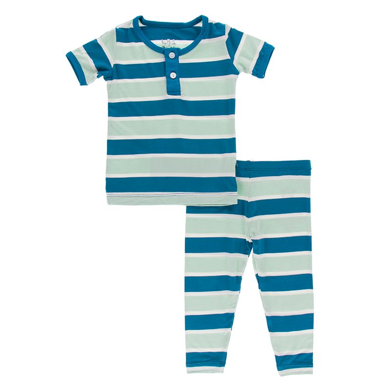 2 Piece Henley Pajama (Short Sleeve) - Seaside Café Stripe