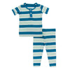 2 Piece Henley Pajama (Short Sleeve) - Seaside Café Stripe