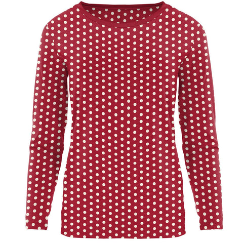 Women's Loosey Goosey Tee (Long Sleeve) - Candy Apple Polka Dots
