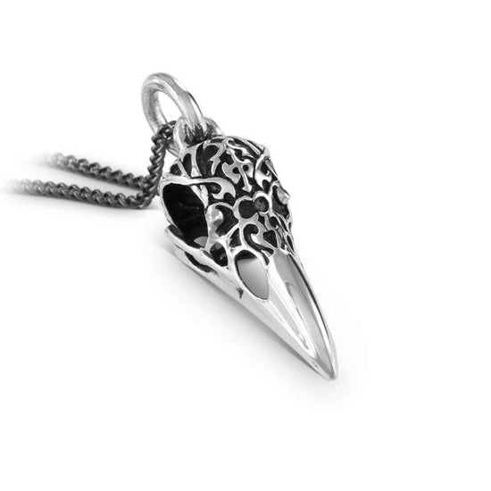 Jewelry - Ornate Raven Skull Necklace (Silver)