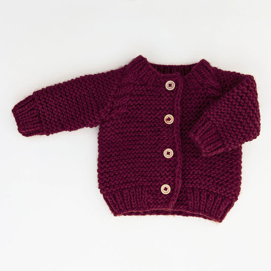Cardigan Sweater - Plum Garter Stitch