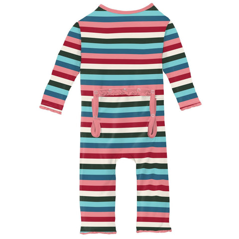 Coverall with Muffin Ruffles (Snaps/Zipper) - Snowball Multi Stripe