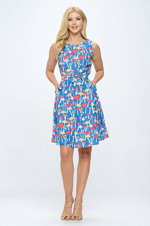 Dress - Vintage Inspired Mushroom Print With Pockets