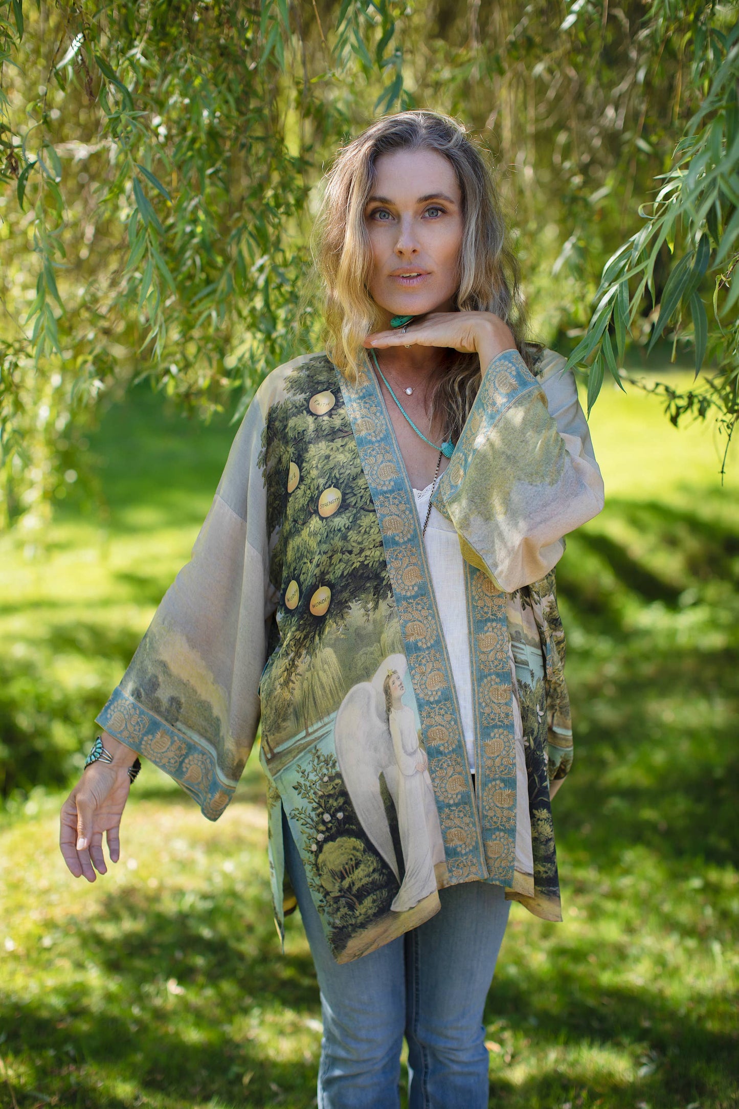 Bamboo Bohemian Kimono Cardigan with Belt - Tree of Life