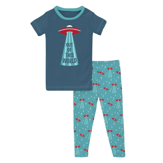 2 Piece Pajama (Short Sleeve) - Glacier Alien Invasion with Graphic Top