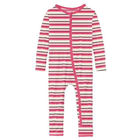 Coverall (Snaps/Zipper) - Winter Rose Stripe