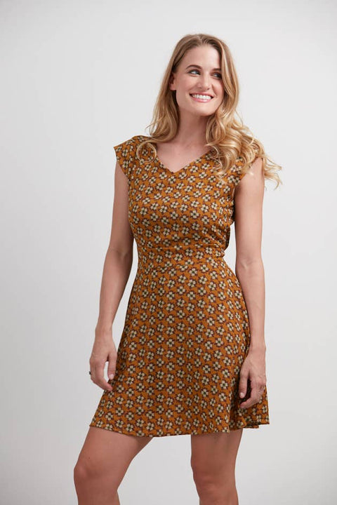 Dress - Floral Mustard Print With Waist Tie