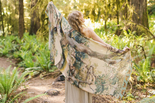 Scarf (Bamboo) - Earth and Sky Bohemian With Tree Print