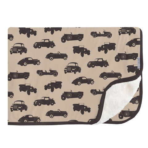 Stroller Blanket with Sherpa Backing - Burlap Vintage Cars