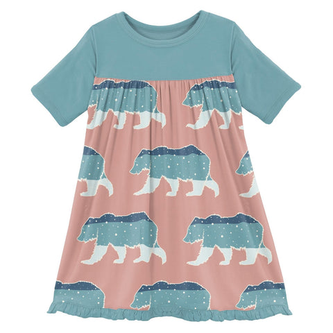 Swing Dress (Short Sleeve) - Blush Night Sky Bear
