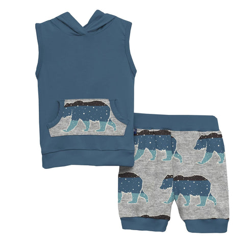 Hoodie Tank Outfit Set (Short Sleeve) - Heather Mist Night Sky Bear