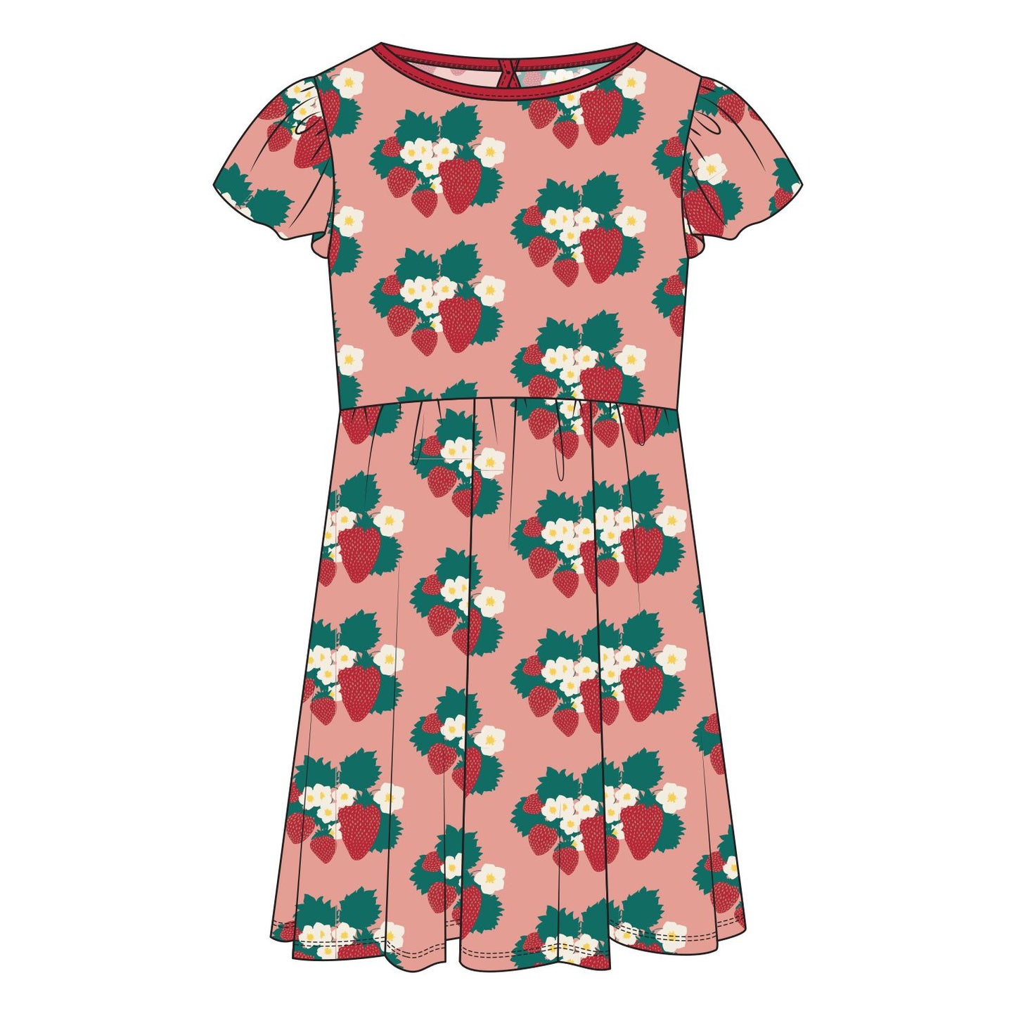 Flutter Sleeve Twirl Dress - Blush Strawberry Farm