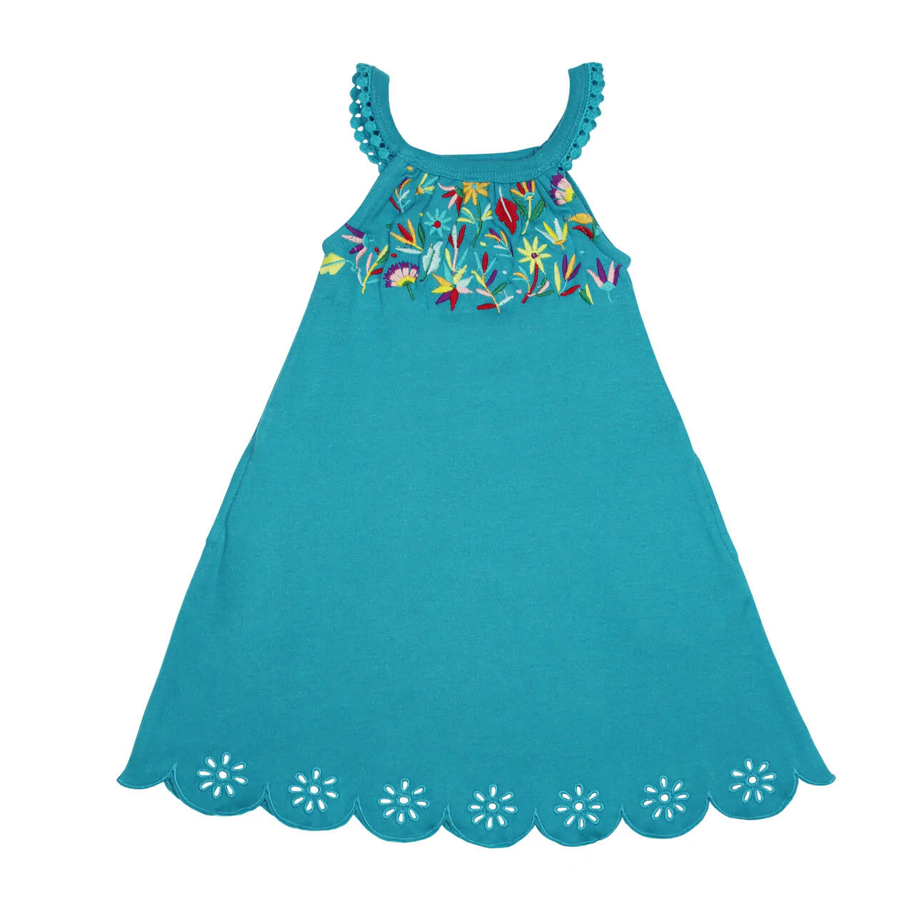 Twirl Dress (Pockets) - Teal Floral Embroidered