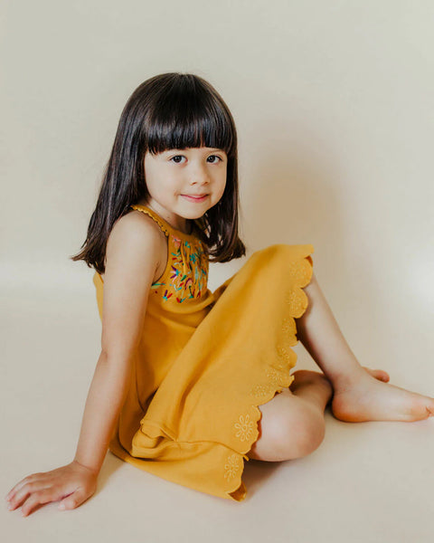 Vestido Twirl (Bolsillos) - Bordado Floral Mandarina