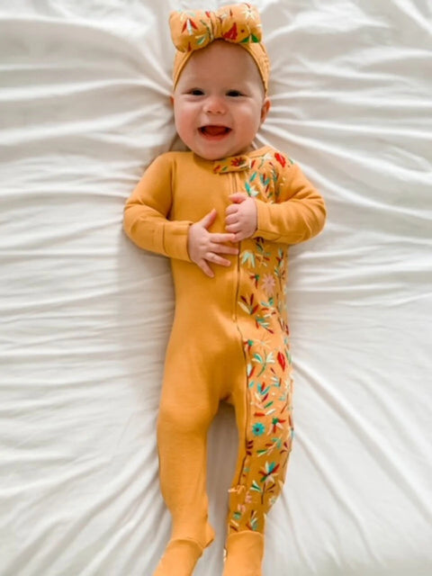 Footie (Cremallera) - Bordado Floral Mandarina