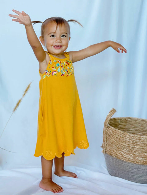 Vestido Twirl (Bolsillos) - Bordado Floral Mandarina