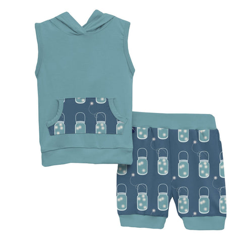 Hoodie Tank Outfit Set (Short Sleeve) - Twilight Fireflies