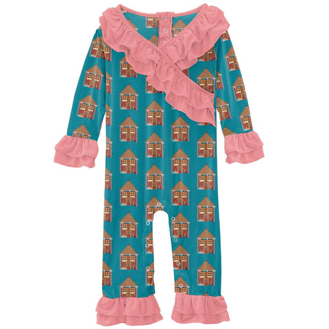 Kimono Romper with Double Ruffles - Bay Gingerbread