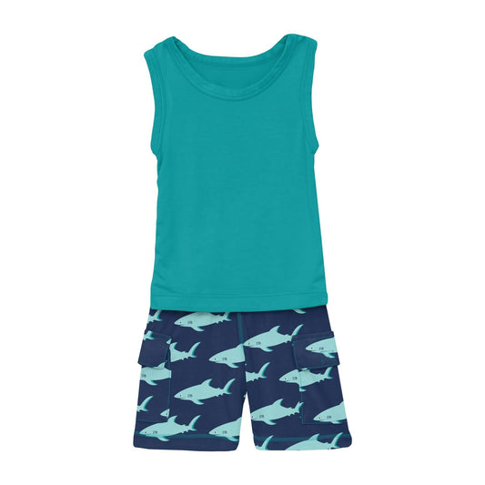 Tank + Cargo Short Set - Flag Blue Sharky