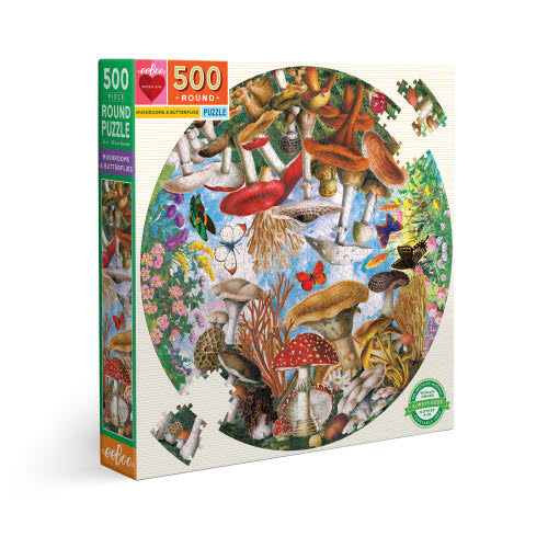 Round Puzzle - Mushrooms & Butterflies (500pc)